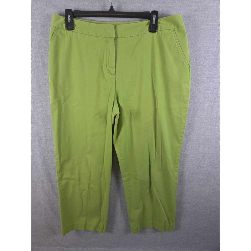 Chicos 2 Wide Leg Crop Pants Womens L Avocado Green Cotton‎ Blend Stretch Preppy